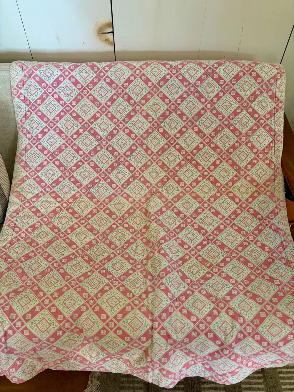 Vintage Little Girl Quilt Pink Teal Patchwork 43x32